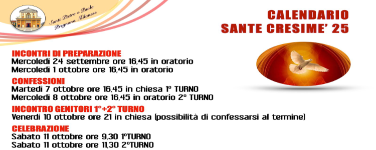 Calendario Sante Cresime 2025